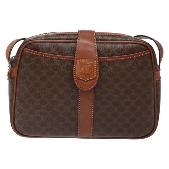 CELINE Macadam Canvas Shoulder Bag Pvc Leather Brown Gold - Picture 2 of 13